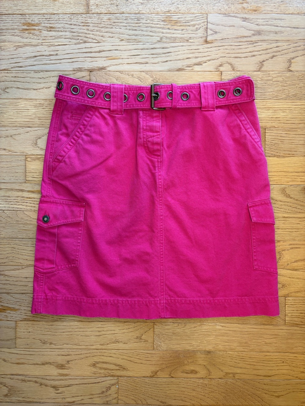 Liz Claiborne Cotton Cargo Mini Skirt with Grommet Belt & Zipper Slit - Hot Pink